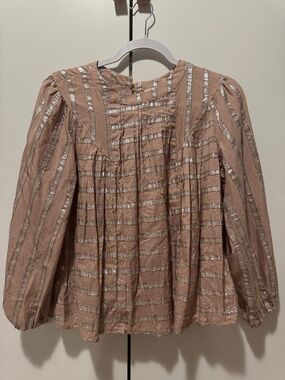 Current Air Blush Pink Metallic-Striped Peasant Top with matching skirt set